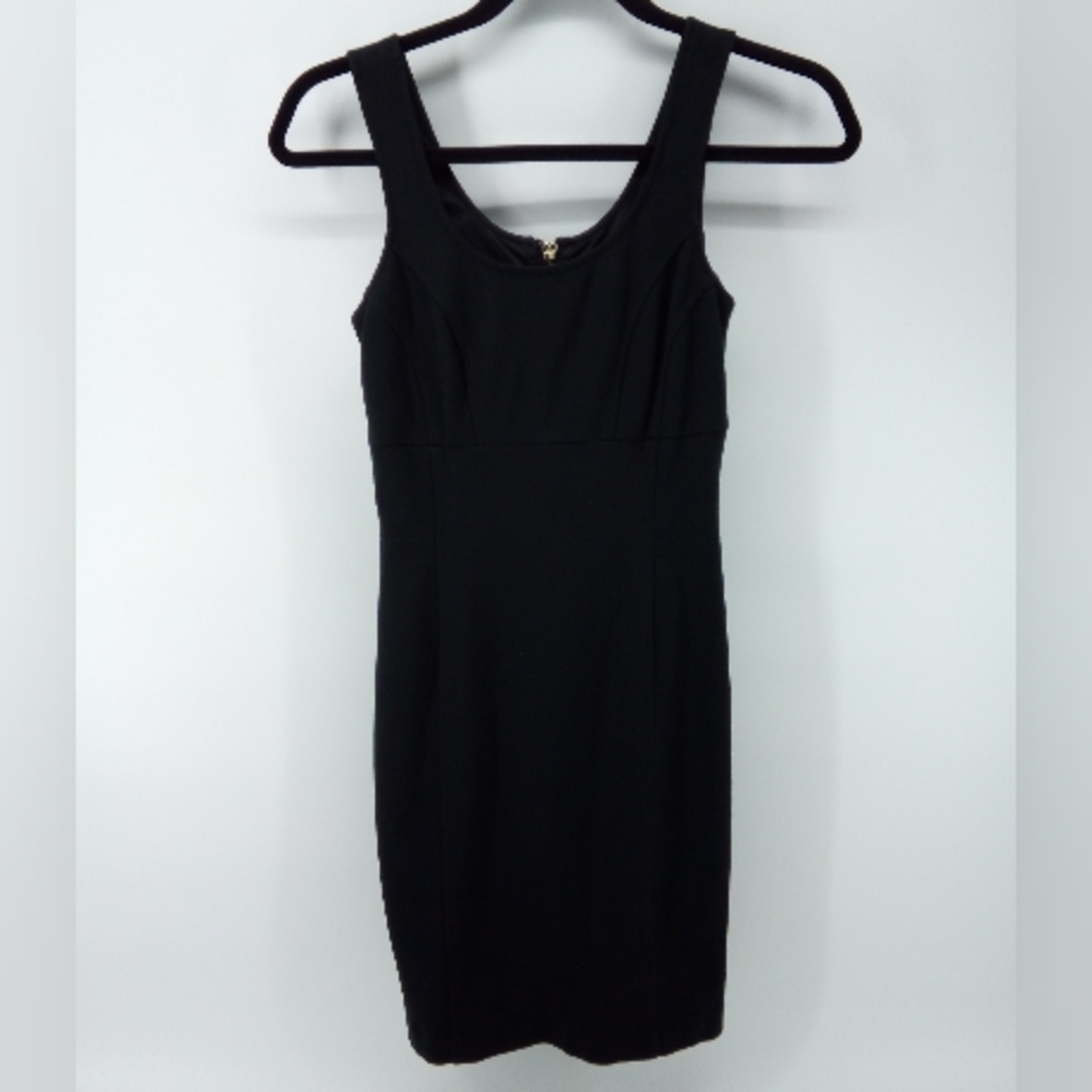 Express Little Black Dress Scoop Neck Mini Gold Zipper Vent XS